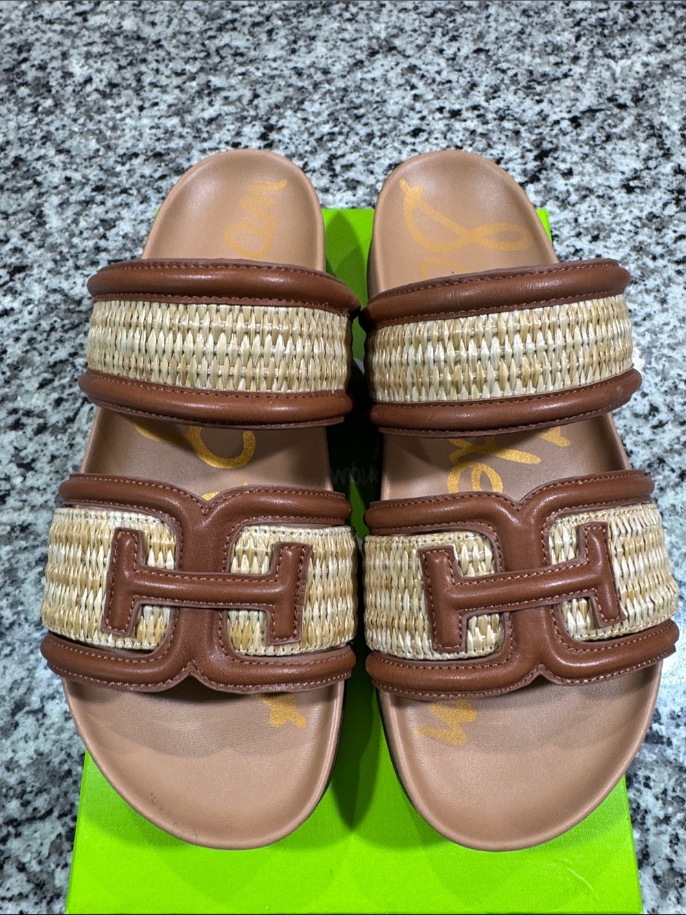 Sam Edelman Brown and Natural Woven Slide Sandals
